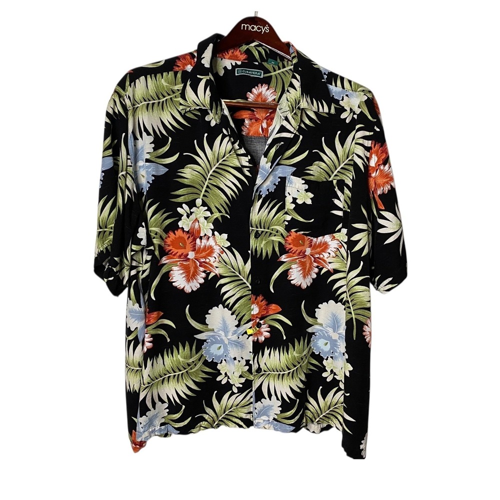 Cubavera Mens 3X Black Tropical Floral Hawaiian Button Down Shirt Camp Aloha